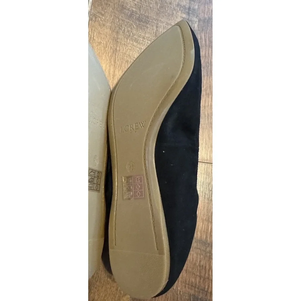 J Crew Lottie Flats Black Suede Slip On Tassel Pointed Toe Womens Shoes 9.5 NIB